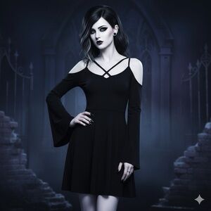 Killstar Black Backless Cold Shoulder bell sleeve jersey goth Dress XL